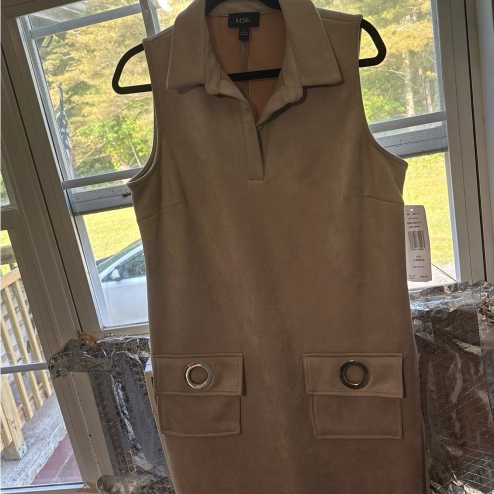 Tan Sleeveless Polo Collar Sheath Mini Dress